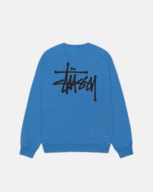 Stussy Basic Stussy Crew Pigment Dyed - Unisex Hoodies Kék | HUICD93551