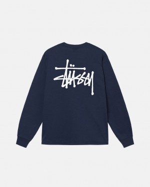 Stussy Basic Stussy LS Tee - Mens Tees Sötétkék | DHUKV50403