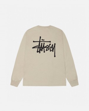 Stussy Basic Stussy Ls Tee - Mens Long Sleeve T-Shirt Khaki | HUJKU22769