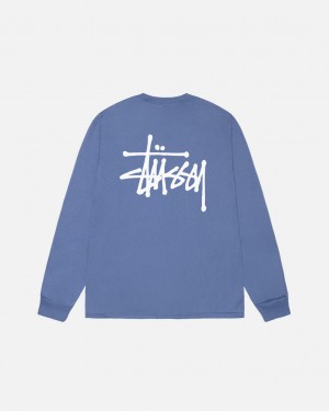 Stussy Basic Stussy Ls Tee - Mens Long Sleeve T-Shirt Kék | HUXMI94377