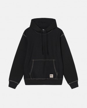 Stussy Contrast Stitch Label Hoodie - Unisex Hoodies Fekete | QHUWA41508