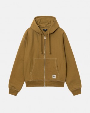 Stussy Double Face Label Zip Hoodie - Unisex Hoodies Olivazöld | HUCVG31424