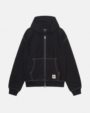 Stussy Double Face Label Zip Hoodie - Unisex Hoodies Fekete | HUEGJ55251