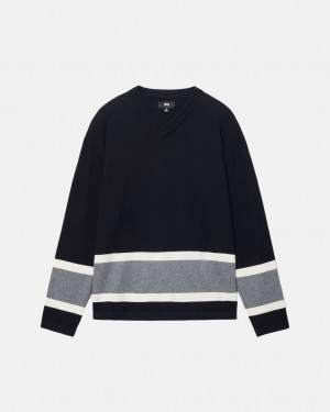 Stussy Hockey Pulóver - Unisex Sweaters Knits Fekete | AHUWC41015