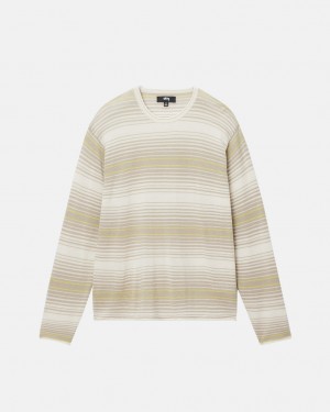 Stussy Horizontal Stripe Pulóver - Unisex Sweaters Knits Bézs | QHUUV80310