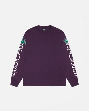 Stussy Jumbo LS Tee Pigment Dyed - Unisex Longsleeve Lila | HUXMI74909