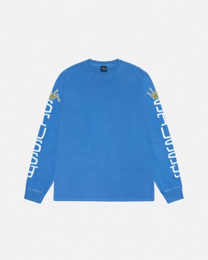 Stussy Jumbo LS Tee Pigment Dyed - Unisex Longsleeve Kék | HUXMI16691