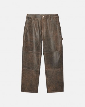 Stussy Munka Pant Distressed Bőr - Unisex Jeans Pants Barna | HUNZX34836