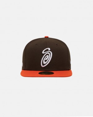 Stussy New Era 59Fifty Curly S - Unisex Barna Narancssárga | SHUNY20340