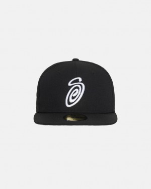 Stussy New Era 59Fifty Curly S - Unisex Fekete | HUQAV69530