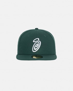 Stussy New Era 59Fifty Curly S - Unisex Zöld | HUXMI67784