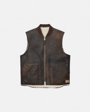 Stussy Reversible Shearling Workgear Vest - Unisex Jackets Barna | AHUDF79126