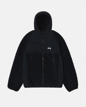 Stussy Sherpa Paneled Csuklyás Jacket - Unisex Hoodies Fekete | LHUSX61114