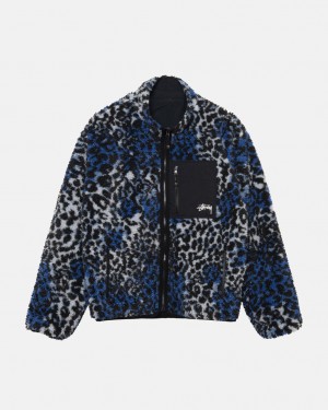 Stussy Sherpa Reversible Jacket - Unisex Jackets Kék Leopárd | AHUDF42696