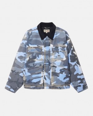 Stussy Shop Jacket Spray Dye Vászon - Unisex Jackets Kék Camo | UHUND99658