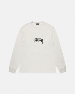 Stussy Small Stock LS Tee Pigment Dyed - Unisex Longsleeve Bézs | YHUVQ76830