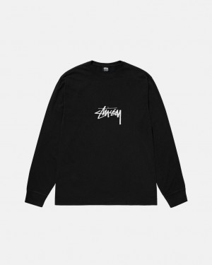 Stussy Small Stock LS Tee Pigment Dyed - Unisex Longsleeve Fekete | HUDYB24009