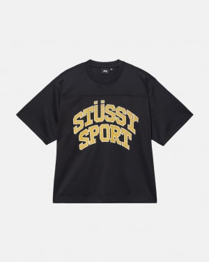 Stussy Sport Mesh Football Jersey - Unisex Sweaters Knits Fekete | GHUUC62919