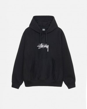 Stussy Stock Logo Applique Hoodie - Unisex Hoodies Fekete | FHUHY38666