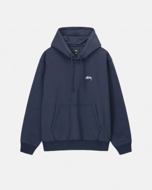 Stussy Stock Logo Hoodie - Unisex Hoodies Sötétkék | HUEAH19528