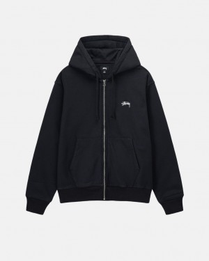 Stussy Stock Logo Zip Hoodie - Unisex Hoodies Fekete | XHUGW84182