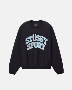 Stussy Stüssy Sport Relaxed Oversized Crew - Unisex Hoodies Fekete | HUJBT14156