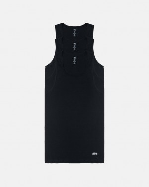 Stussy Stussy Tank Undershirt - Unisex Sweaters Knits Fekete | MHUHR48944