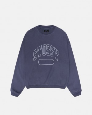 Stussy Varsity Oversized Crew - Unisex Hoodies Kék | HUCIF62657