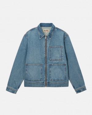 Stussy Zip Munka Jacket Denim - Unisex Jackets Kék | XHUBH20611