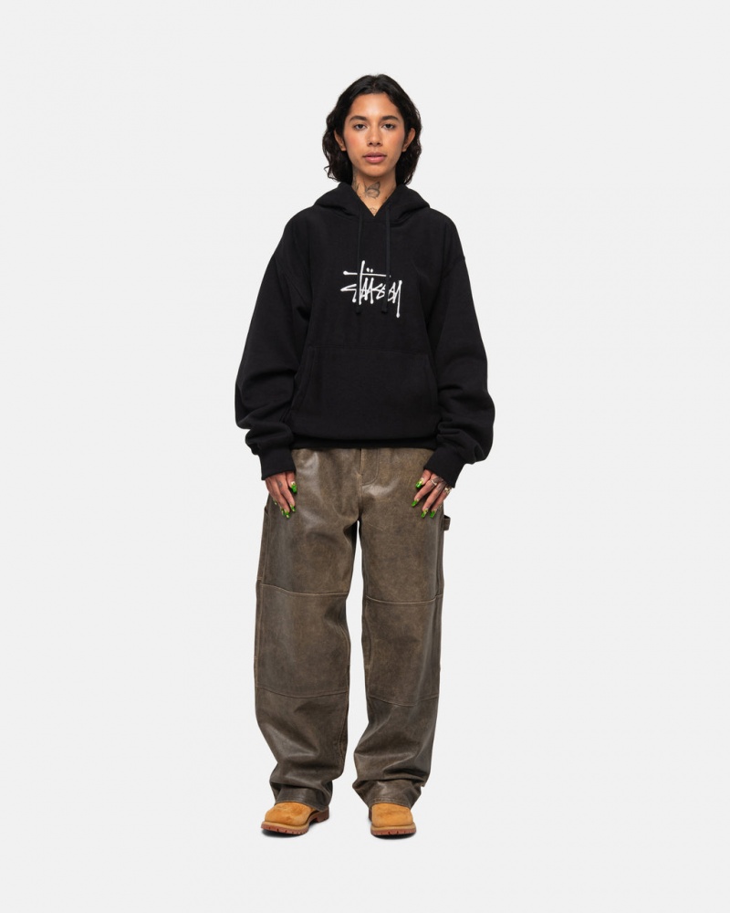 Stussy Basic Applique Hoodie - Unisex Hoodies Fekete | ZHUNQ86278