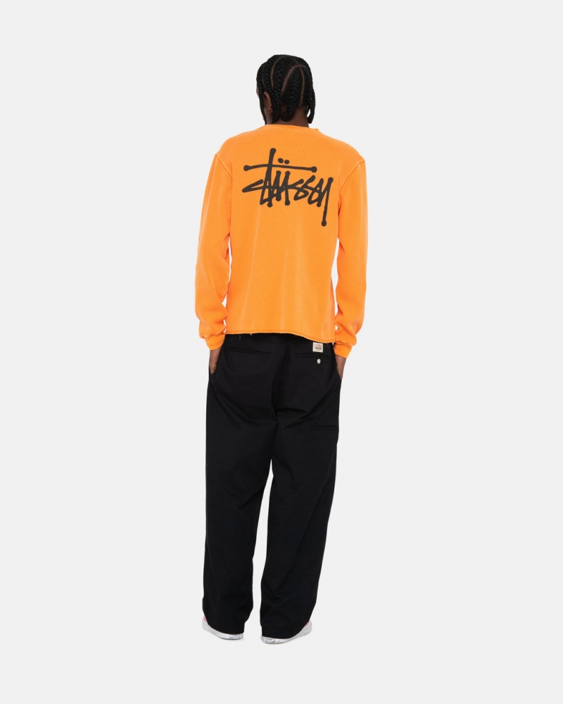 Stussy Basic Stock Ls Thermal - Mens Long Sleeve Knit Sárgabarack | HUJVR11899