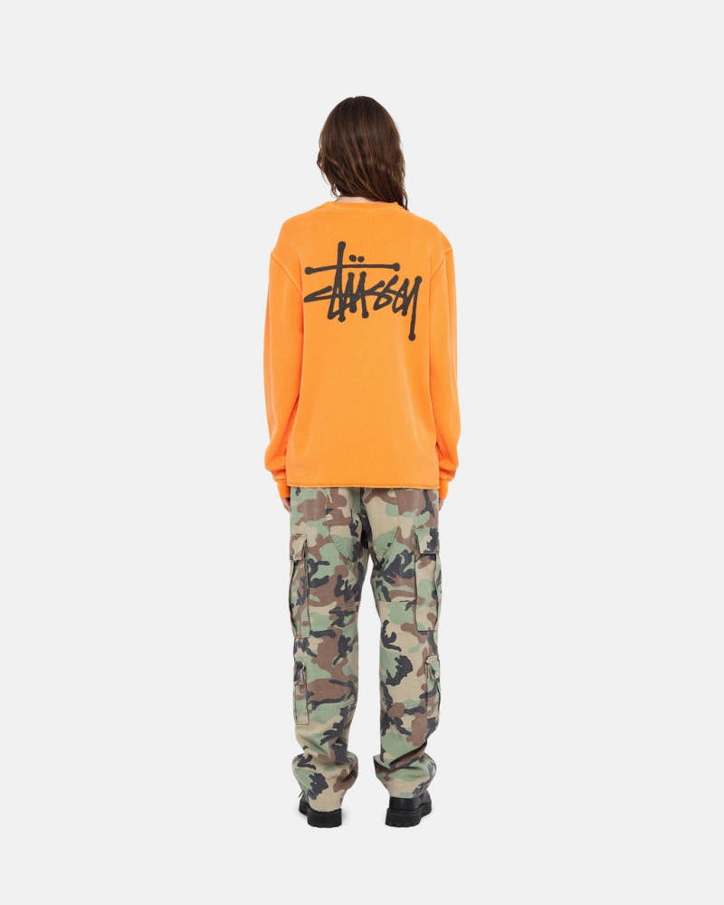 Stussy Basic Stock Ls Thermal - Mens Long Sleeve Knit Sárgabarack | HUJVR11899