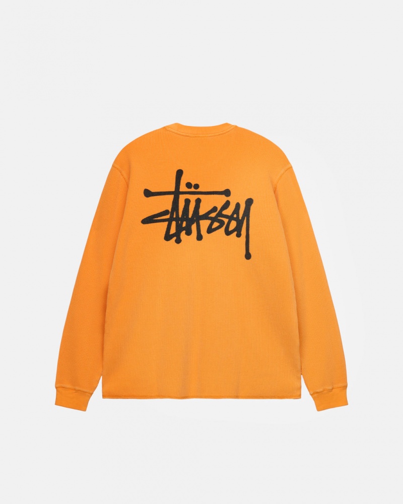 Stussy Basic Stock Ls Thermal - Mens Long Sleeve Knit Sárgabarack | HUJVR11899