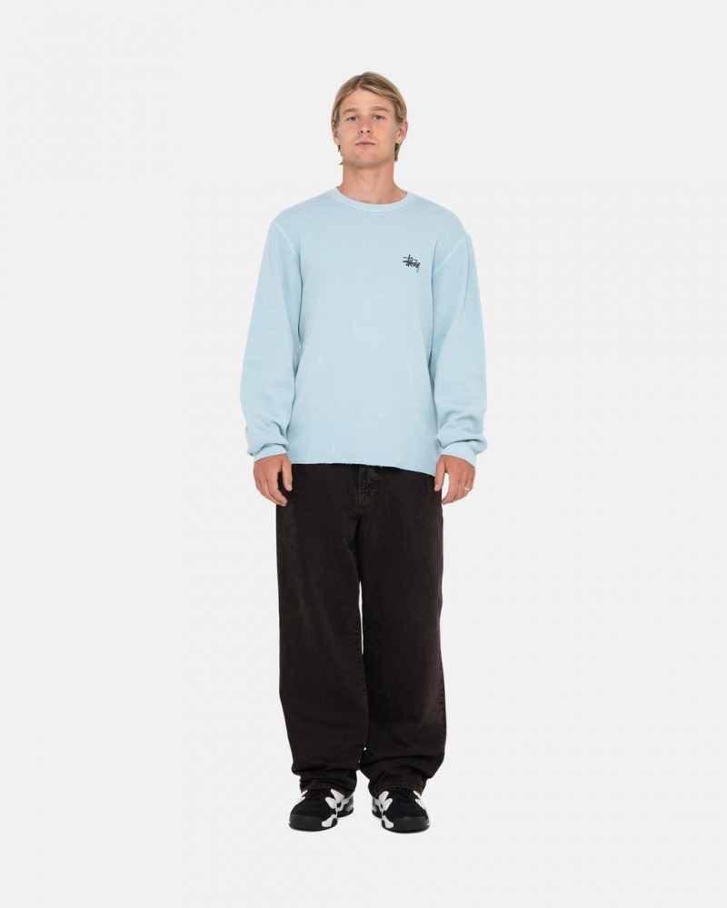 Stussy Basic Stock Ls Thermal - Mens Long Sleeve Knit Világos Kék | ZHUNQ54372