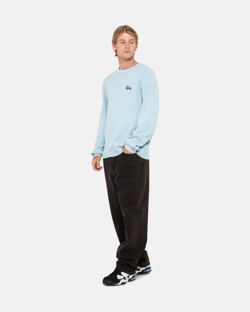 Stussy Basic Stock Ls Thermal - Mens Long Sleeve Knit Világos Kék | ZHUNQ54372