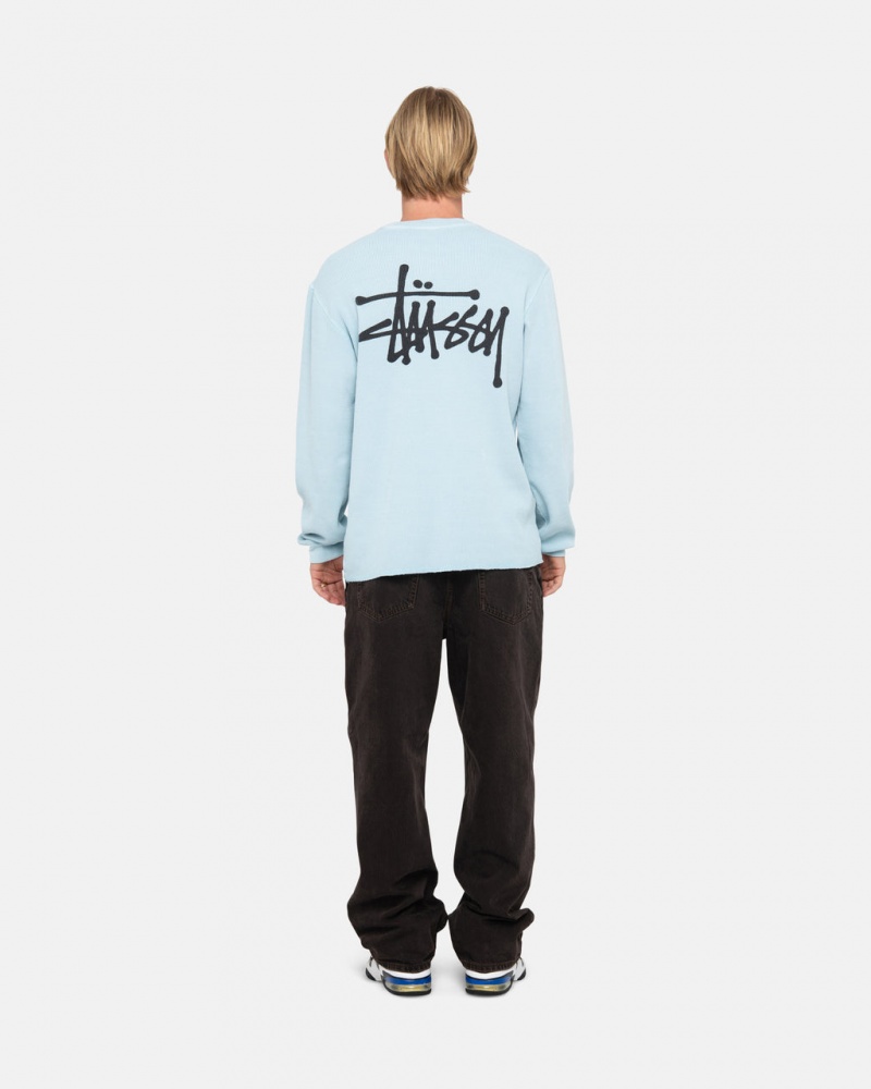 Stussy Basic Stock Ls Thermal - Mens Long Sleeve Knit Világos Kék | ZHUNQ54372