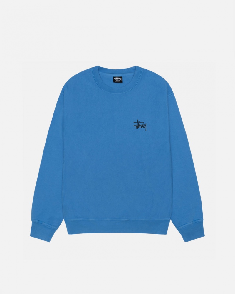 Stussy Basic Stussy Crew Pigment Dyed - Unisex Hoodies Kék | HUICD93551