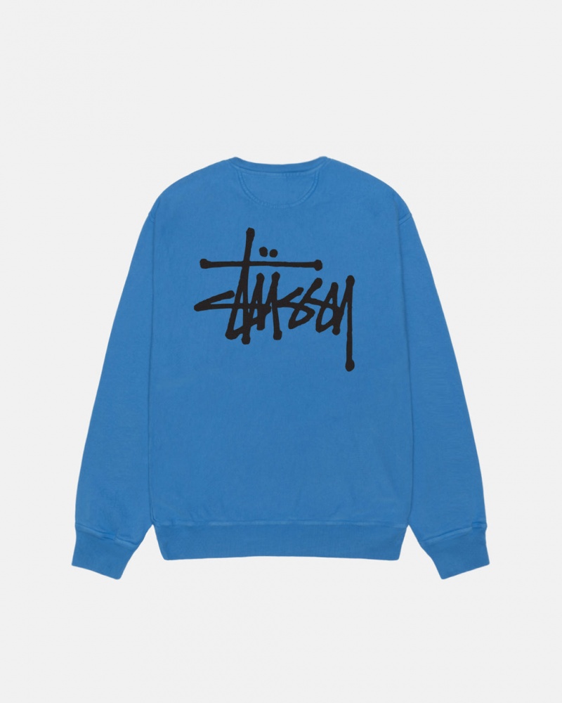 Stussy Basic Stussy Crew Pigment Dyed - Unisex Hoodies Kék | HUICD93551