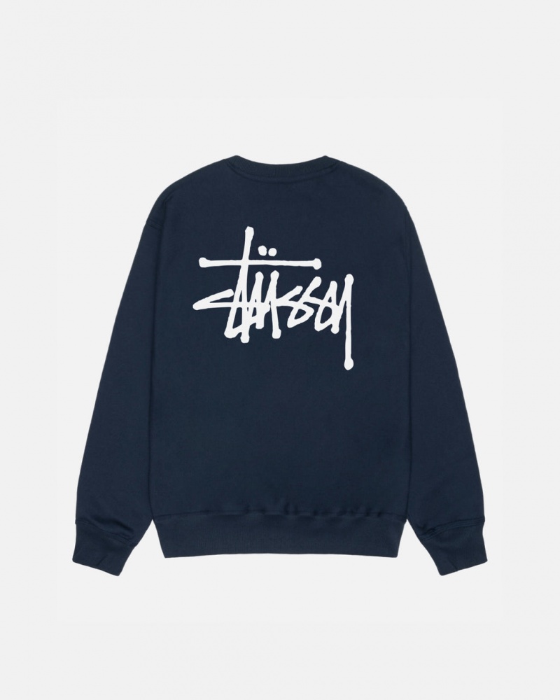 Stussy Basic Stussy Crew - Unisex Hoodies Sötétkék | EHUVG99683