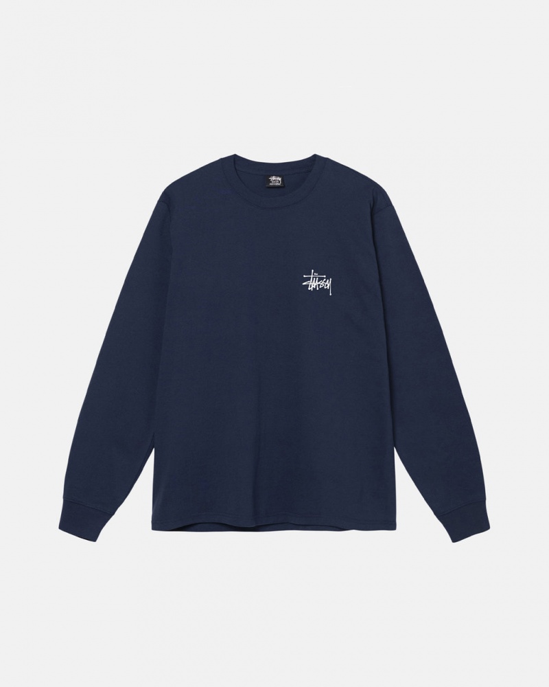 Stussy Basic Stussy LS Tee - Mens Tees Sötétkék | DHUKV50403