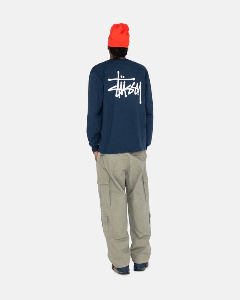 Stussy Basic Stussy LS Tee - Mens Tees Sötétkék | DHUKV50403