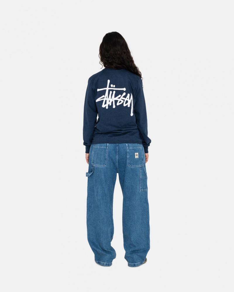 Stussy Basic Stussy LS Tee - Mens Tees Sötétkék | DHUKV50403