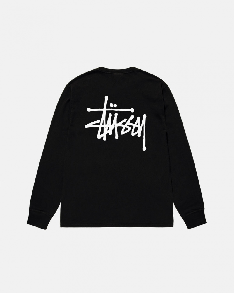 Stussy Basic Stussy LS Tee - Unisex Longsleeve Fekete | DHUKV77088