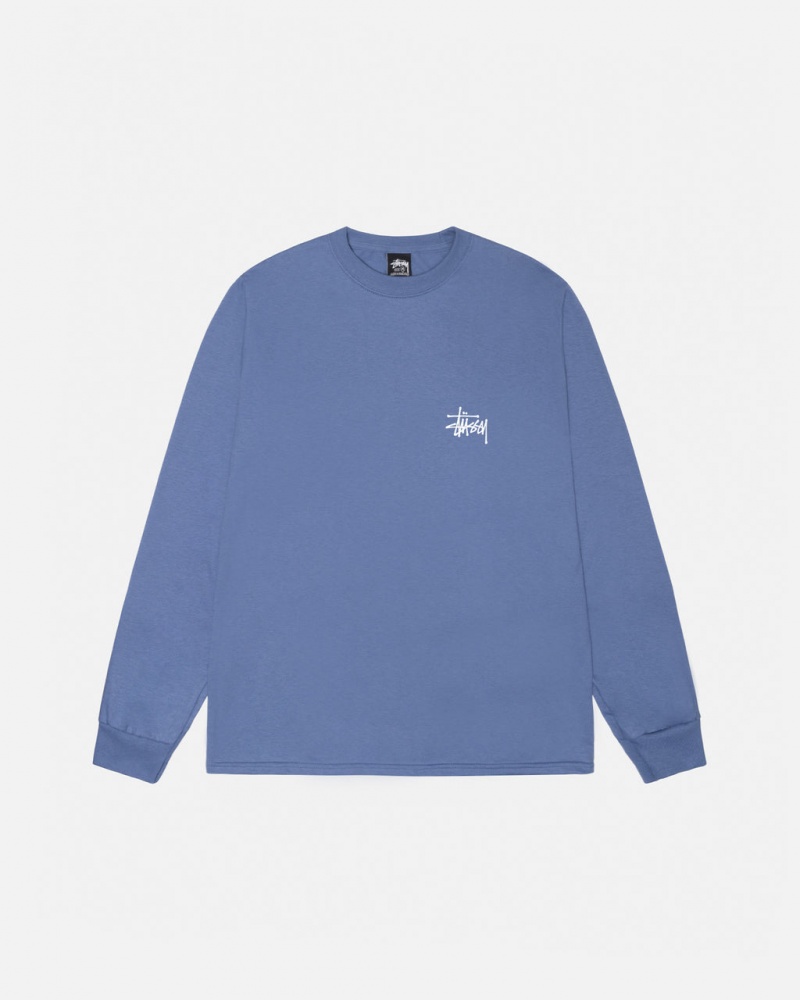 Stussy Basic Stussy Ls Tee - Mens Long Sleeve T-Shirt Kék | HUXMI94377