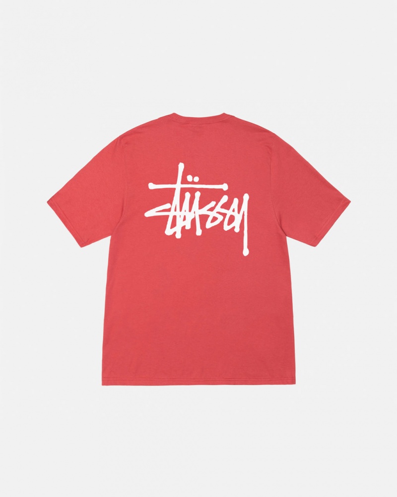 Stussy Basic Stussy Tee - Mens Rövid Sleeve T-Shirt Piros | ZHUNQ39380