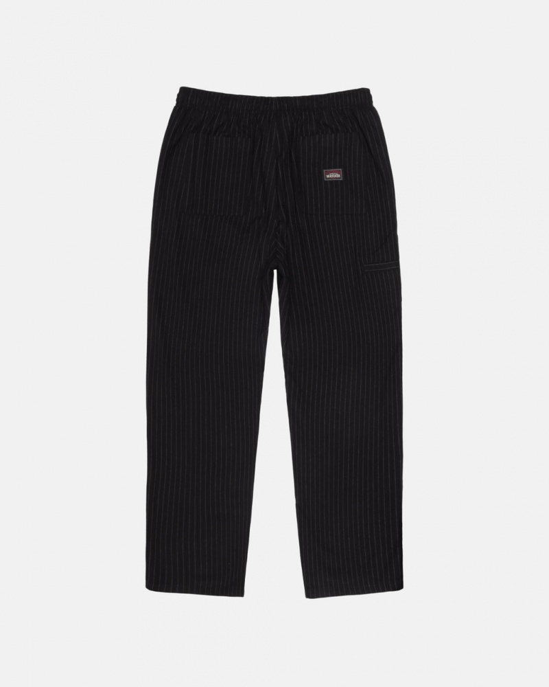 Stussy Beach Pant Gyapjú Stripe - Unisex Pants Fekete | GHUEC70324