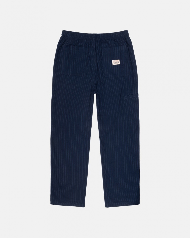 Stussy Beach Pant Gyapjú Stripe - Unisex Pants Sötétkék | MHUHR41925