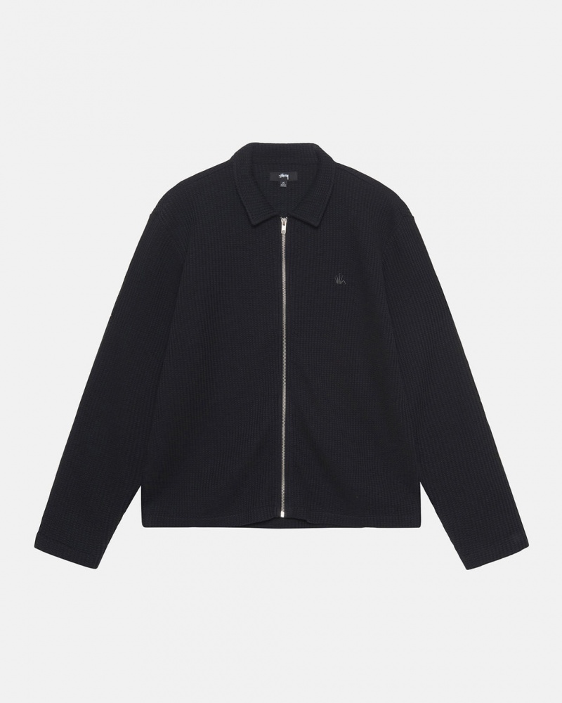 Stussy Big Thermal Zip Shirt - Unisex Tops Shirts Fekete | AHUWC32562