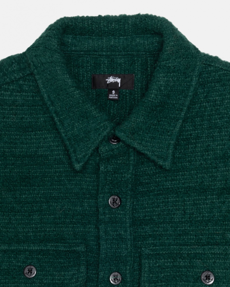 Stussy Boucle Gyapjú Cpo Shirt - Unisex Tops Shirts Zöld | AHUWC45876