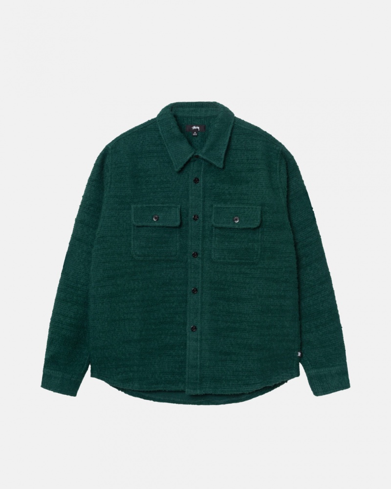 Stussy Boucle Gyapjú Cpo Shirt - Unisex Tops Shirts Zöld | AHUWC45876